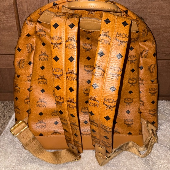 MCM Tan Backpack with Gold and Black Studs - Picture 10 of 11